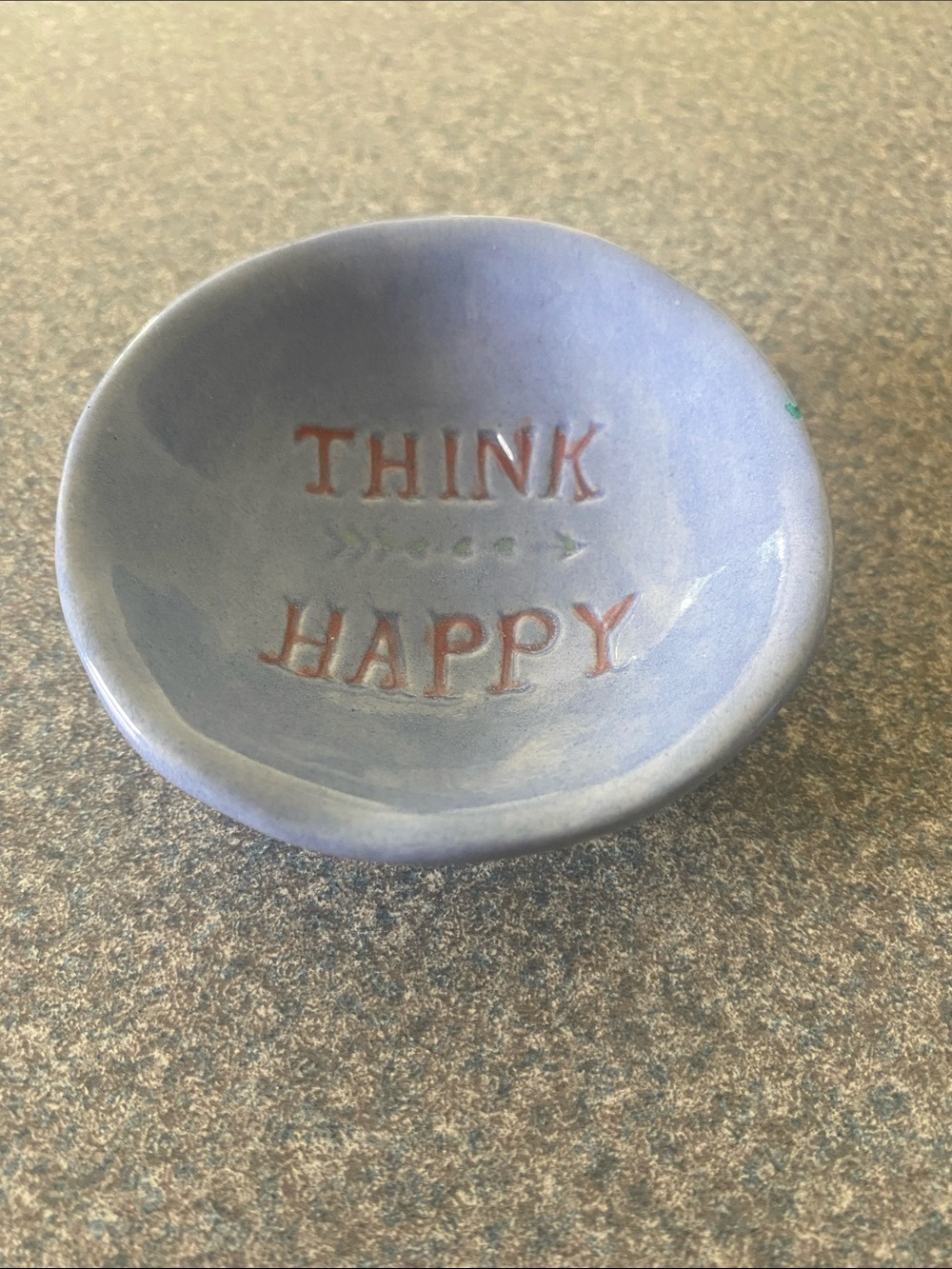 Blue/Lavender Ceramic Trinket Dish with 'Think Happy' Inscription